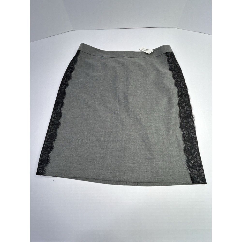 NWT Ann Taylor LOFT Women's 14 Pencil Skirt Grayâ w/ Black Lace Trim Career Wear